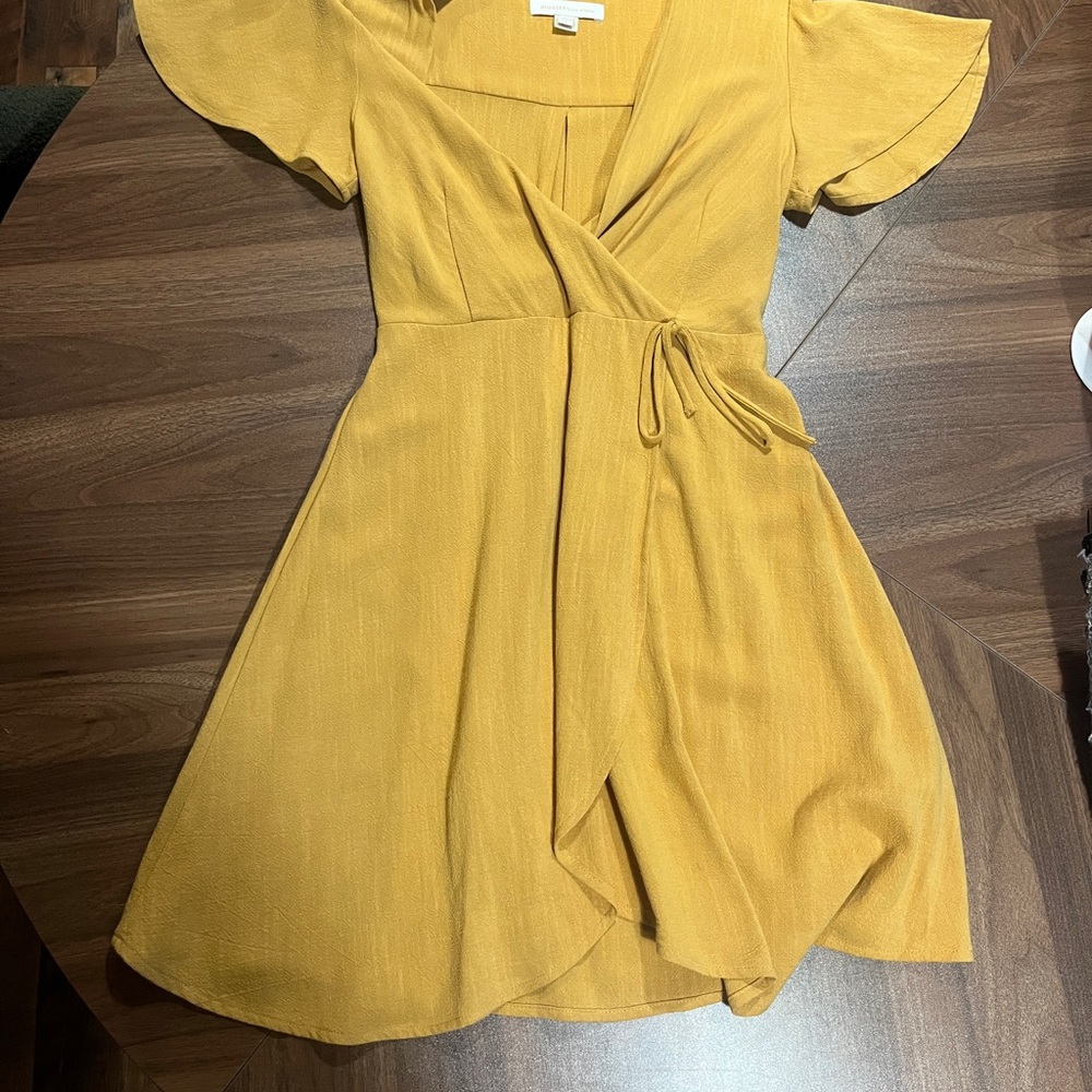 Monteau Yellow Flutter Sleeve Wrap Dress